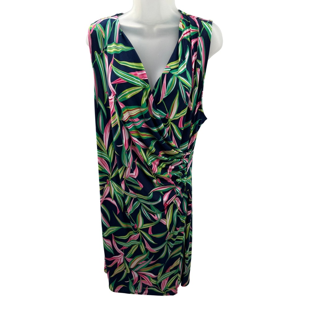 Tommy Bahama Lucky Bamboo Midi Dress Navy Pink Green Womens Large NEW MSRP 125